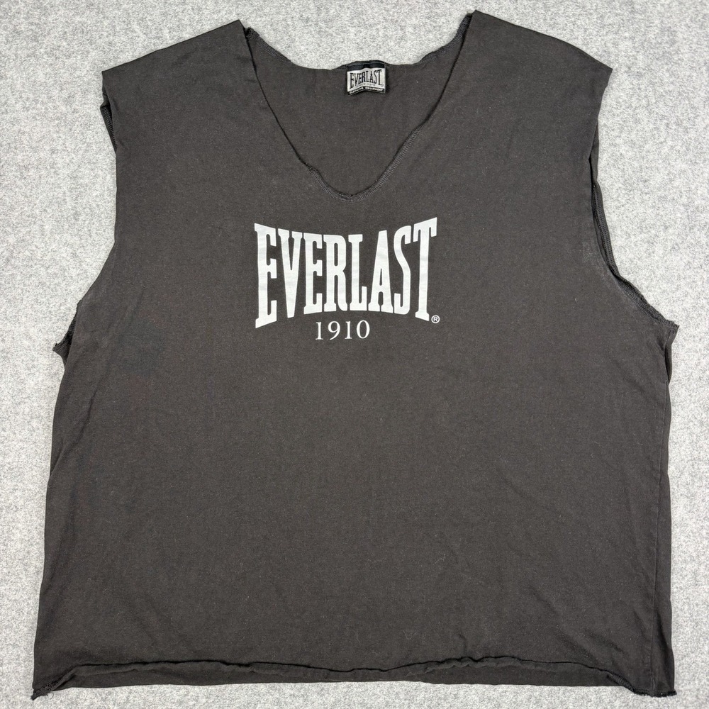 Everlast Muscle Shirt Mens L Black Tank Top Cut Off V Neck Graphic Sleeveless